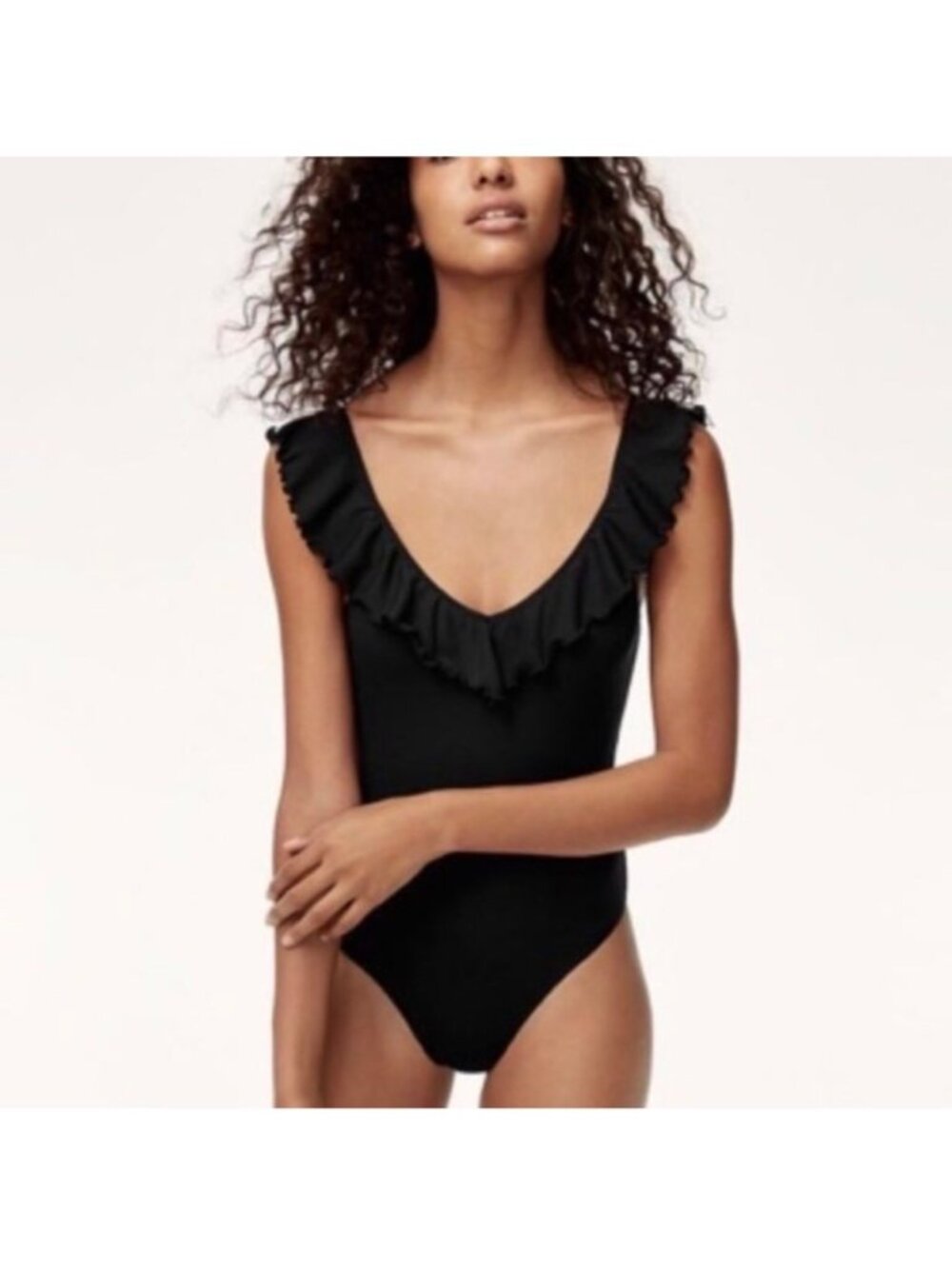 Aritzia Wilfred Women's Bodysuit Black Danette Ruffle Size Small